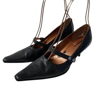 y2k Bronx mary jane high heels black leather pointed toe 38 7.5 pointy pump